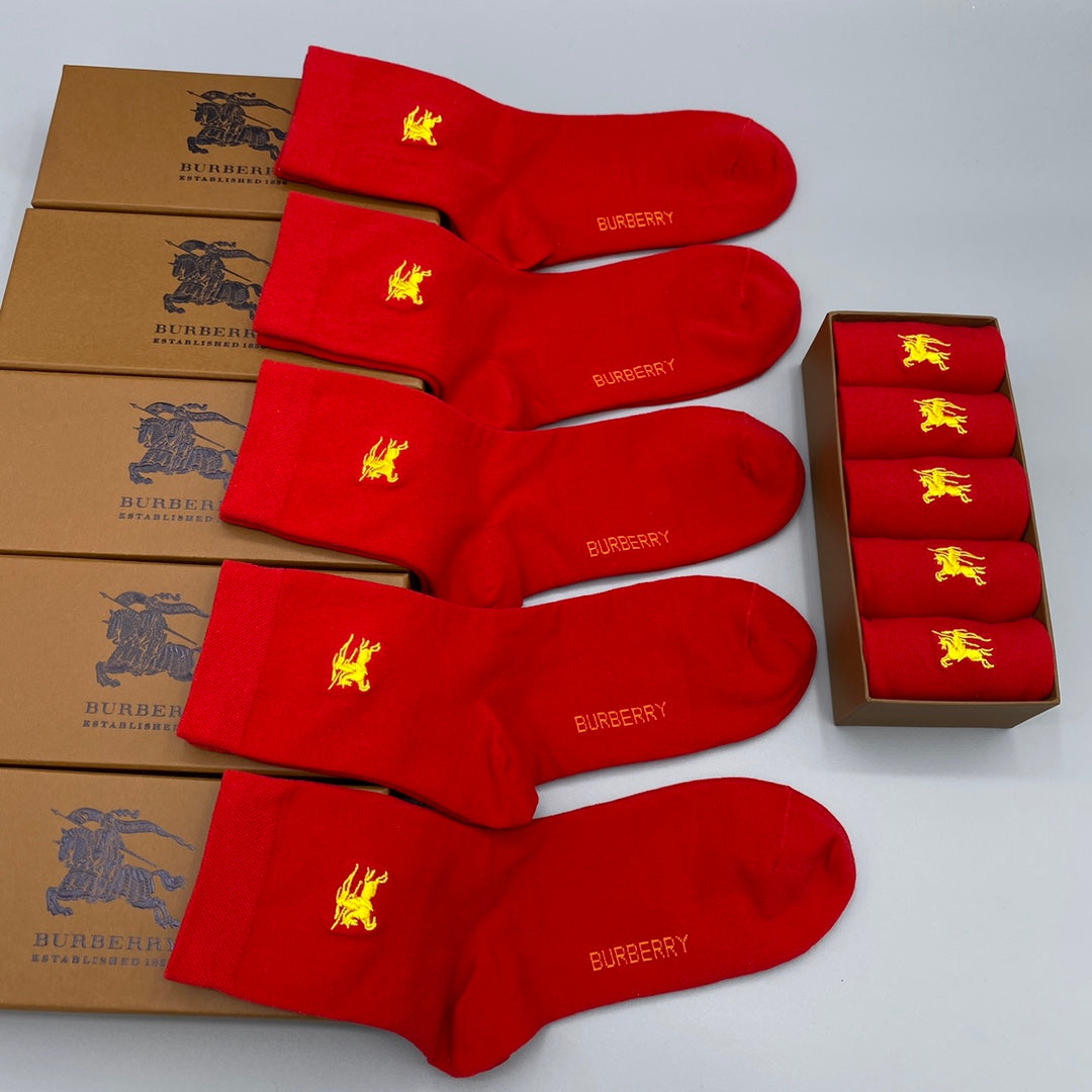 Burberry Red Gold Small Horse Detail Crew Socks, image 2