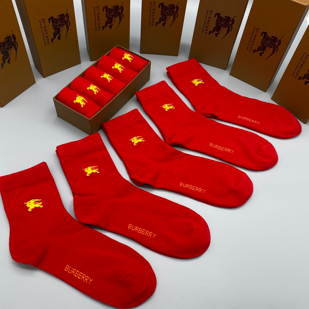 Burberry Red Gold Small Horse Detail Crew Socks, image 1