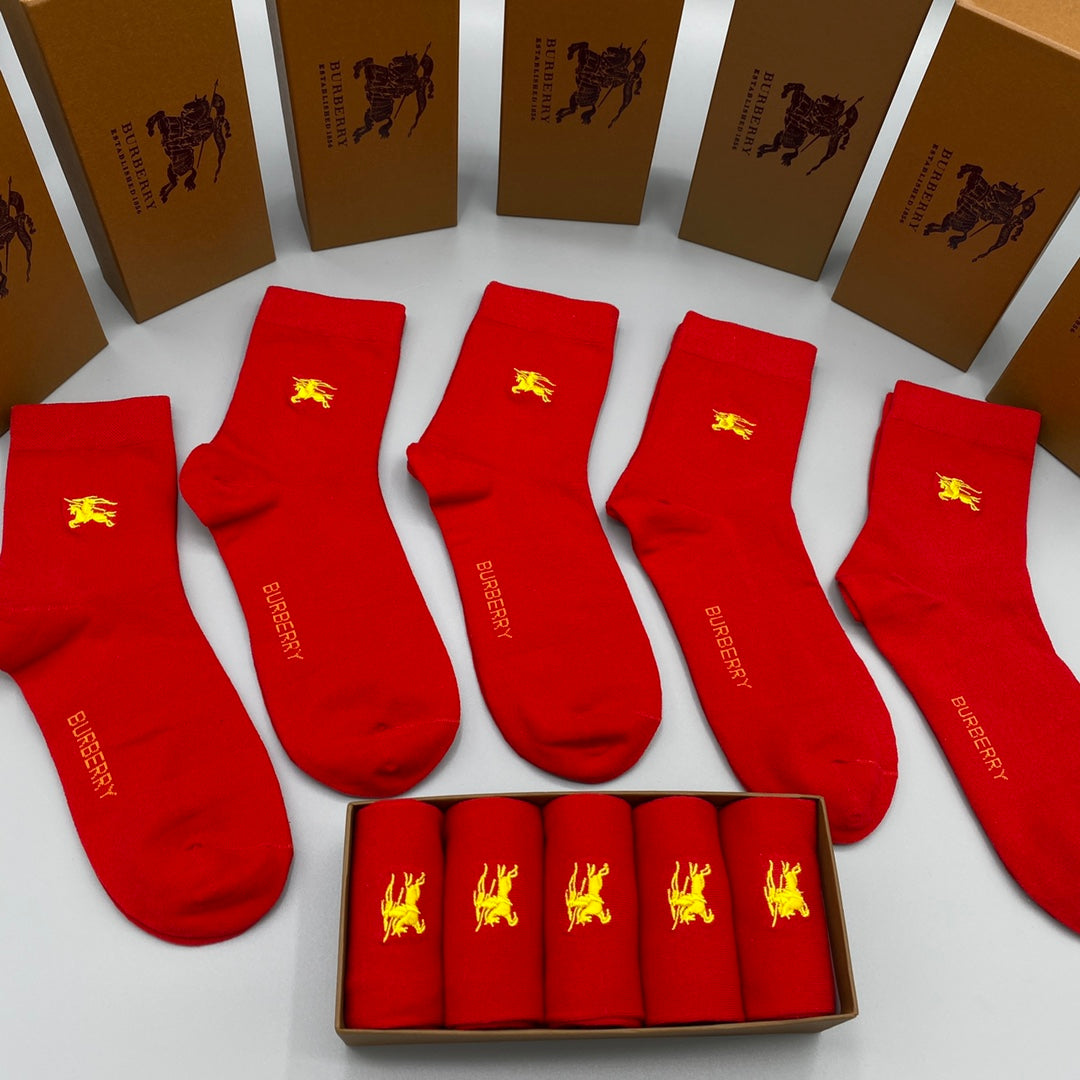 Burberry Red Gold Small Horse Detail Crew Socks, image 3