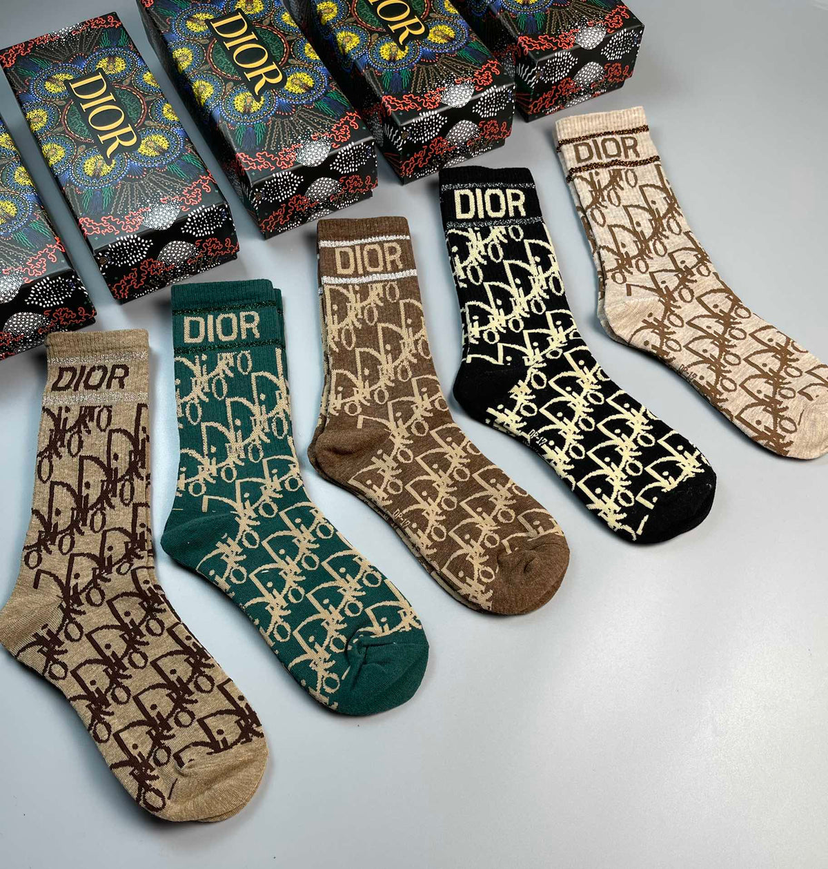 Dior Earthy Coloured Allover Monogram Crew Socks, image 9