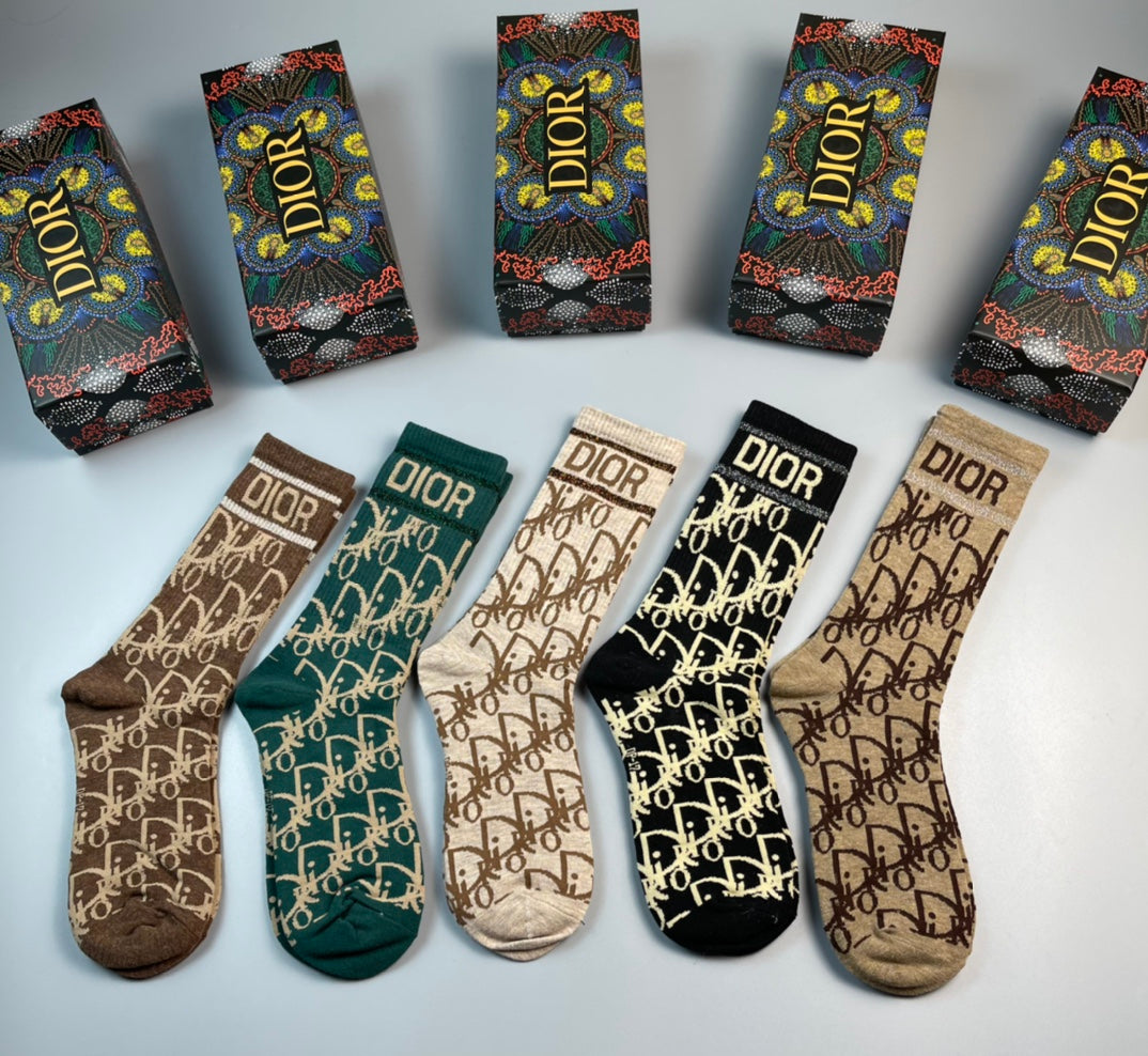 Dior Earthy Coloured Allover Monogram Crew Socks, image 2