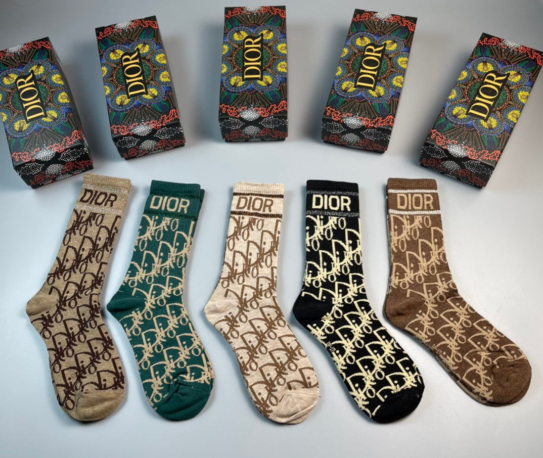 Dior Earthy Coloured Allover Monogram Crew Socks, image 1