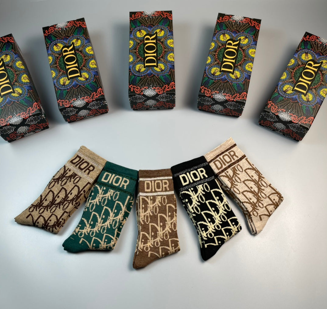 Dior Earthy Coloured Allover Monogram Crew Socks, image 4