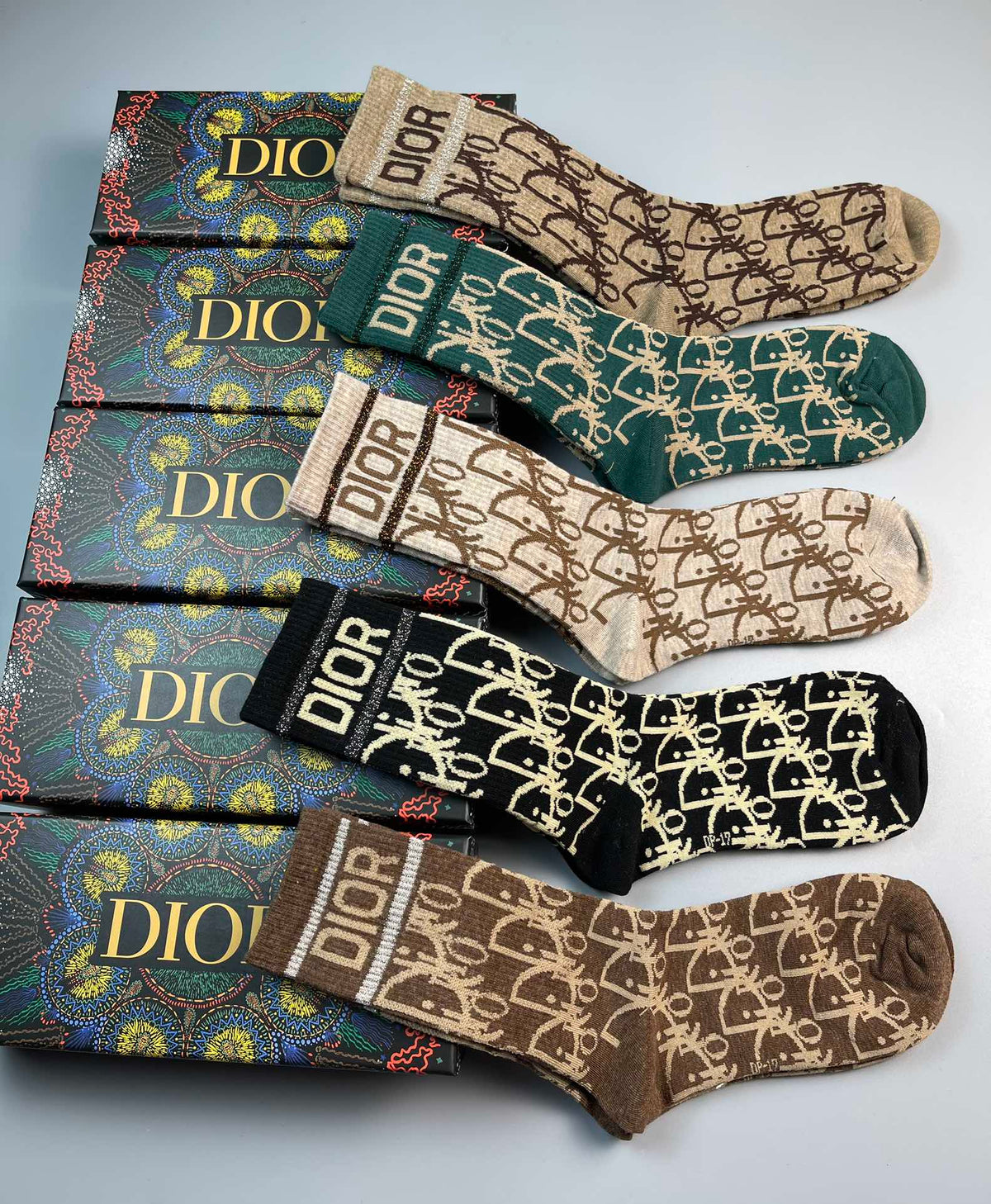Dior Earthy Coloured Allover Monogram Crew Socks, image 7
