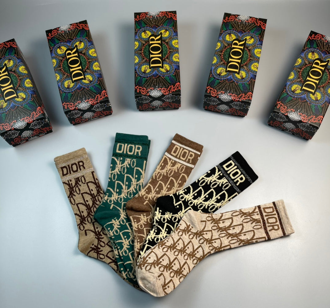 Dior Earthy Coloured Allover Monogram Crew Socks, image 3