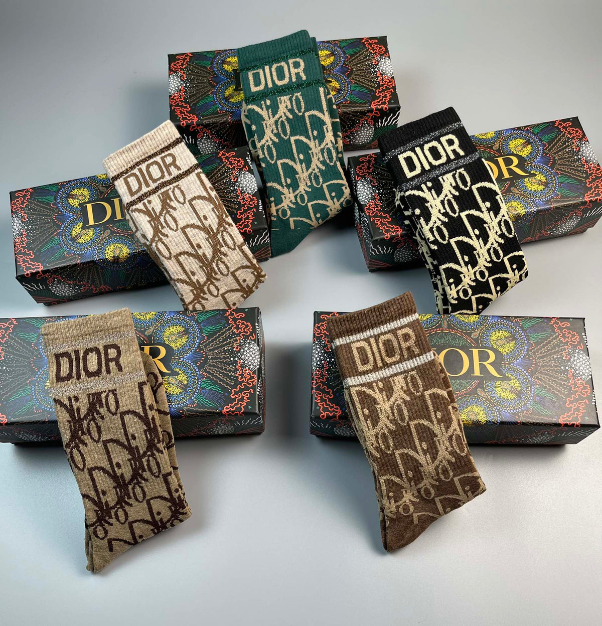 Dior Earthy Coloured Allover Monogram Crew Socks, image 5