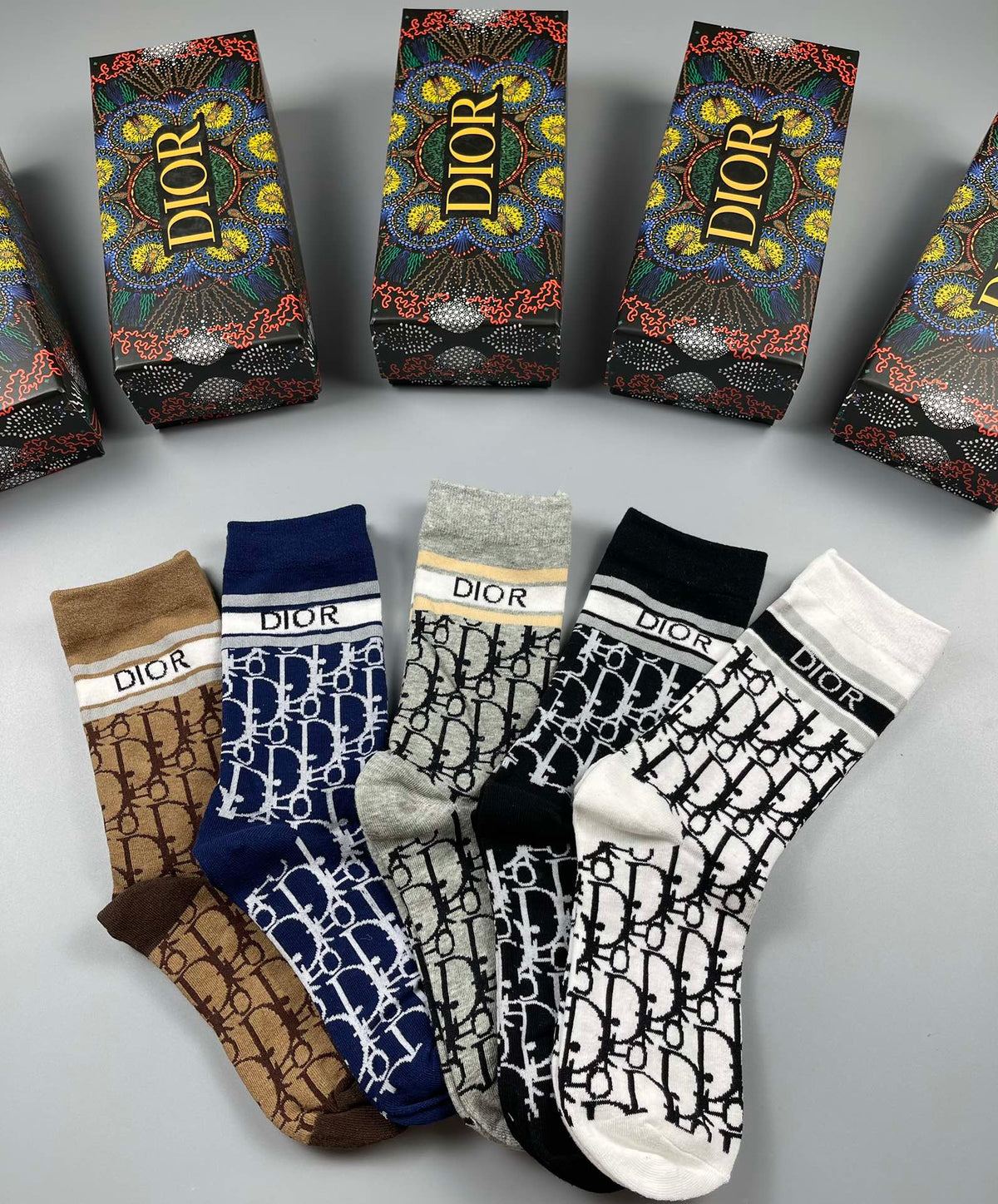 Dior Black White Brown Dense Vertical Letters Crew Socks, image 7