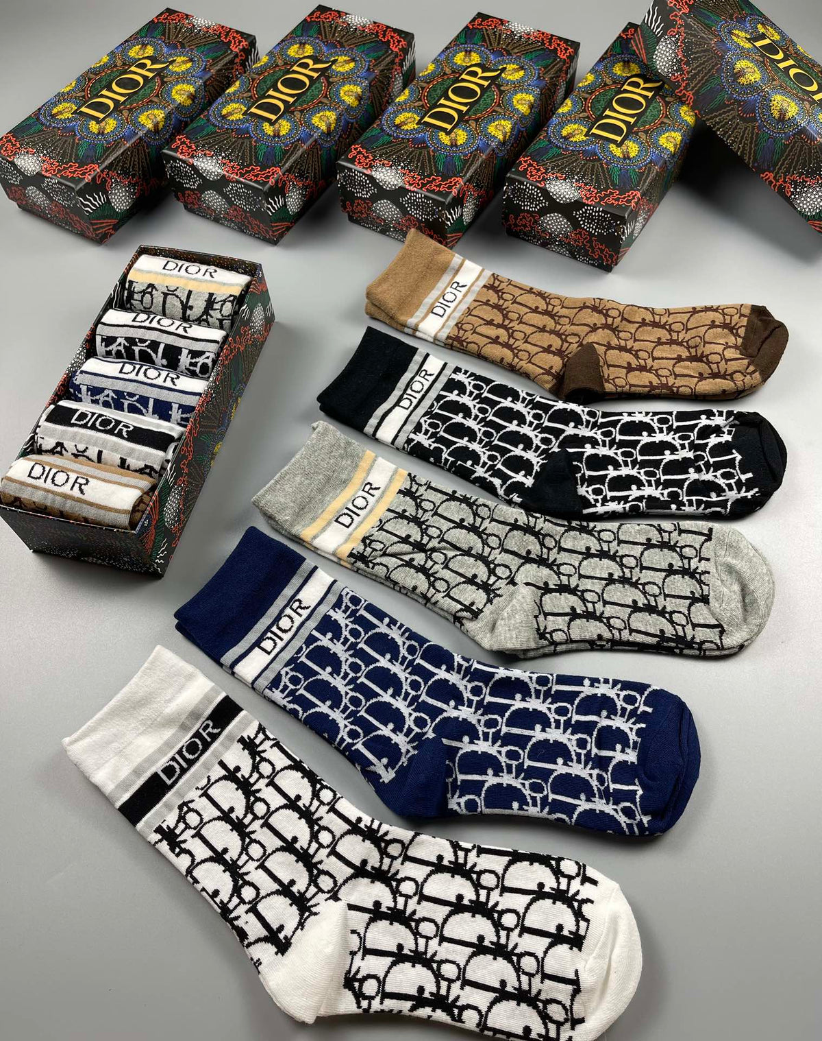 Dior Black White Brown Dense Vertical Letters Crew Socks, image 9