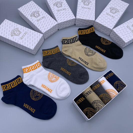 Versace Neutral Gold Face Footbed No-Show Socks, image 1