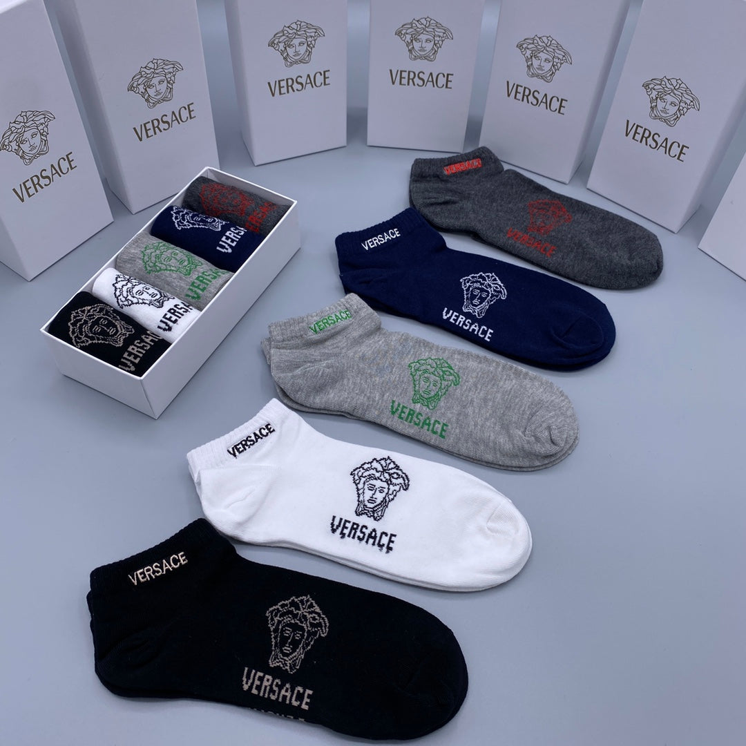 Versace Grey Navy Black Small Text No-Show Socks, image 5