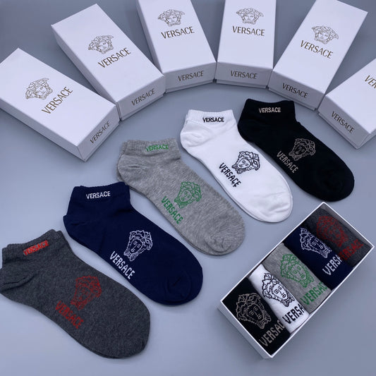 Versace Grey Navy Black Small Text No-Show Socks, image 1