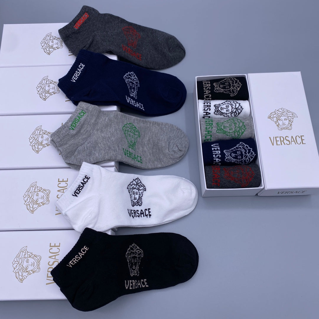 Versace Grey Navy Black Small Text No-Show Socks, image 3