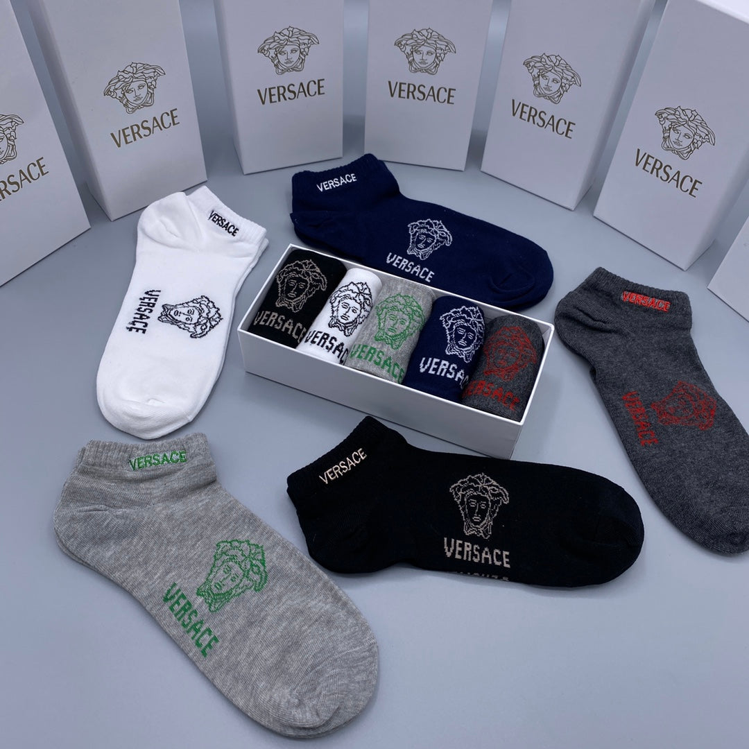 Versace Grey Navy Black Small Text No-Show Socks, image 8