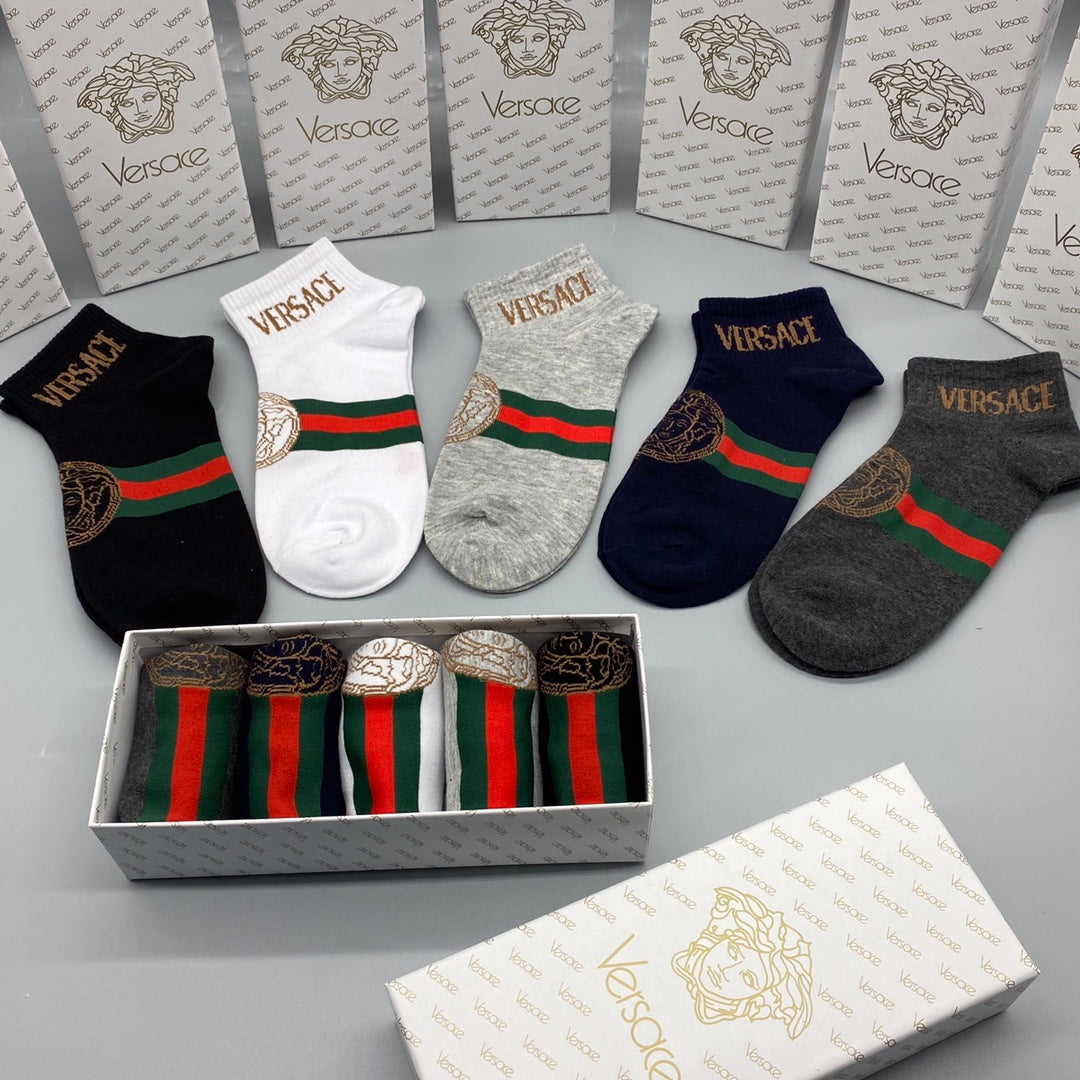 Versace Neutral Red Green Stripe Ankle Socks, image 4