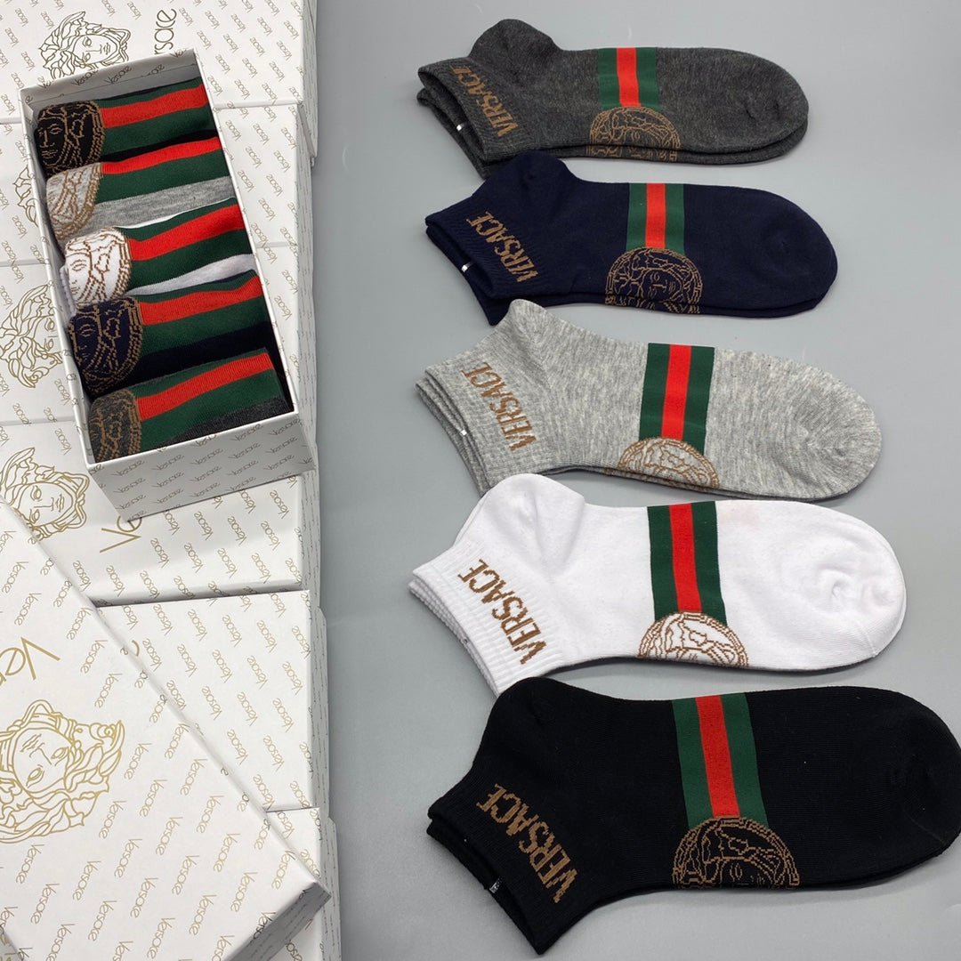 Versace Neutral Red Green Stripe Ankle Socks, image 3