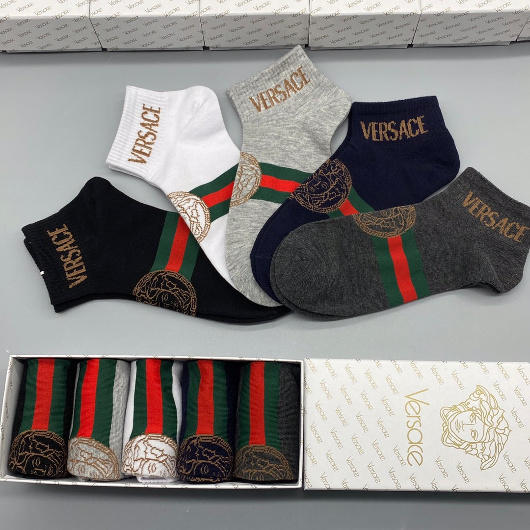 Versace Neutral Red Green Stripe Ankle Socks, image 5