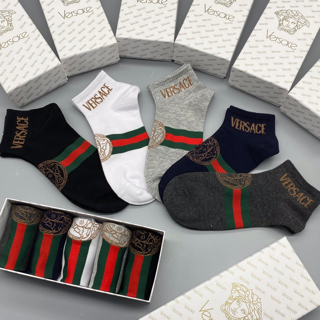Versace Neutral Red Green Stripe Ankle Socks, image 9