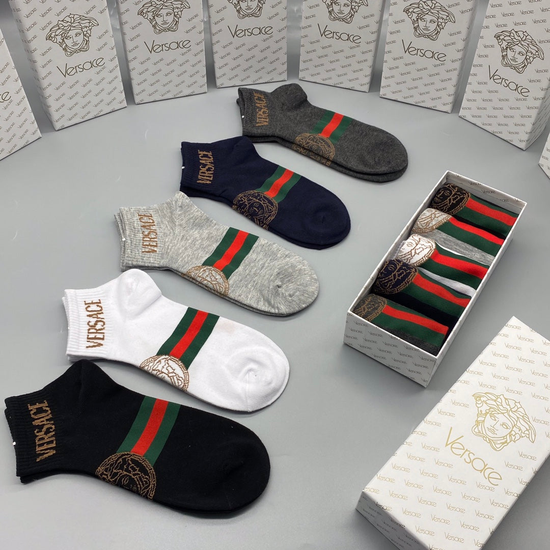Versace Neutral Red Green Stripe Ankle Socks, image 1