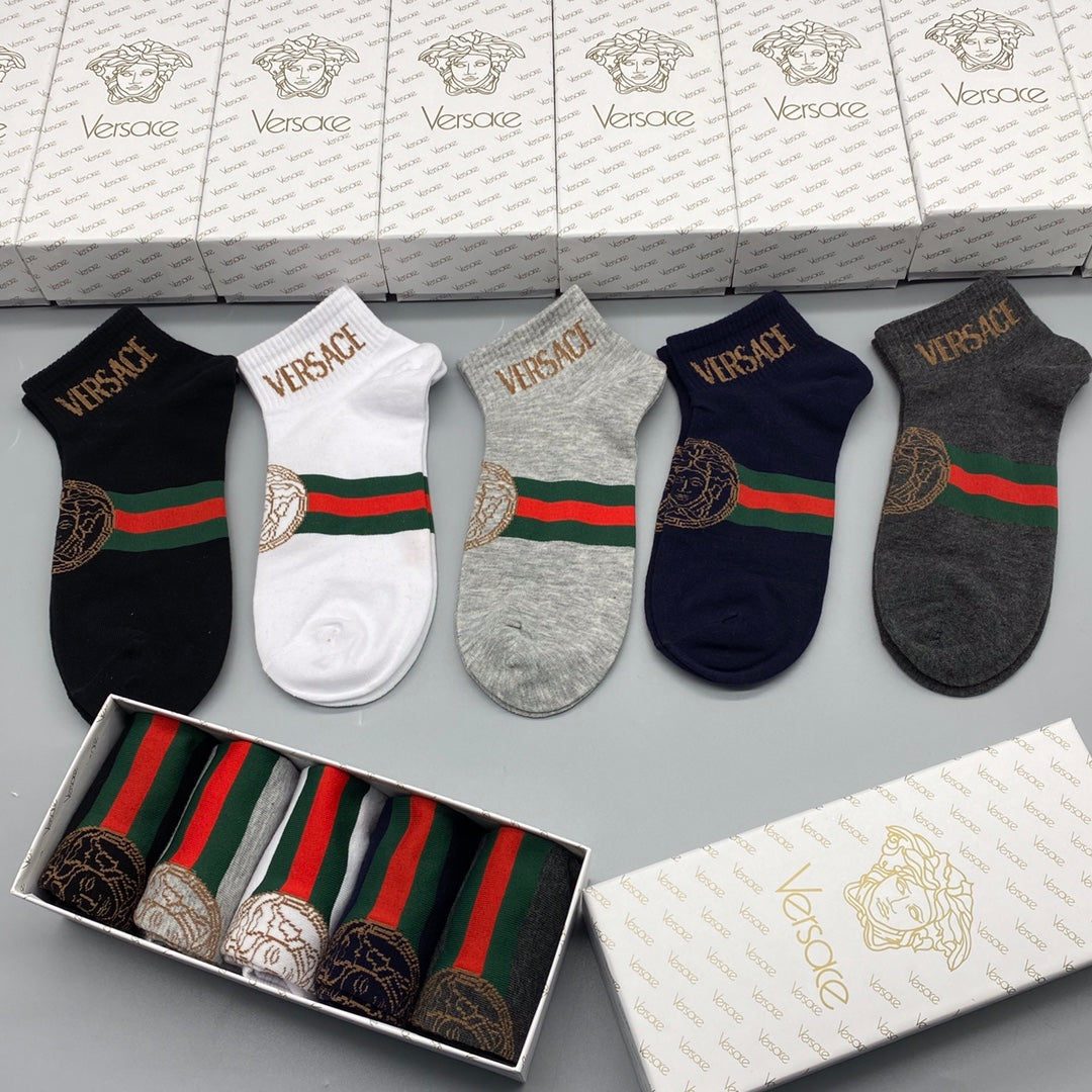 Versace Neutral Red Green Stripe Ankle Socks, image 6
