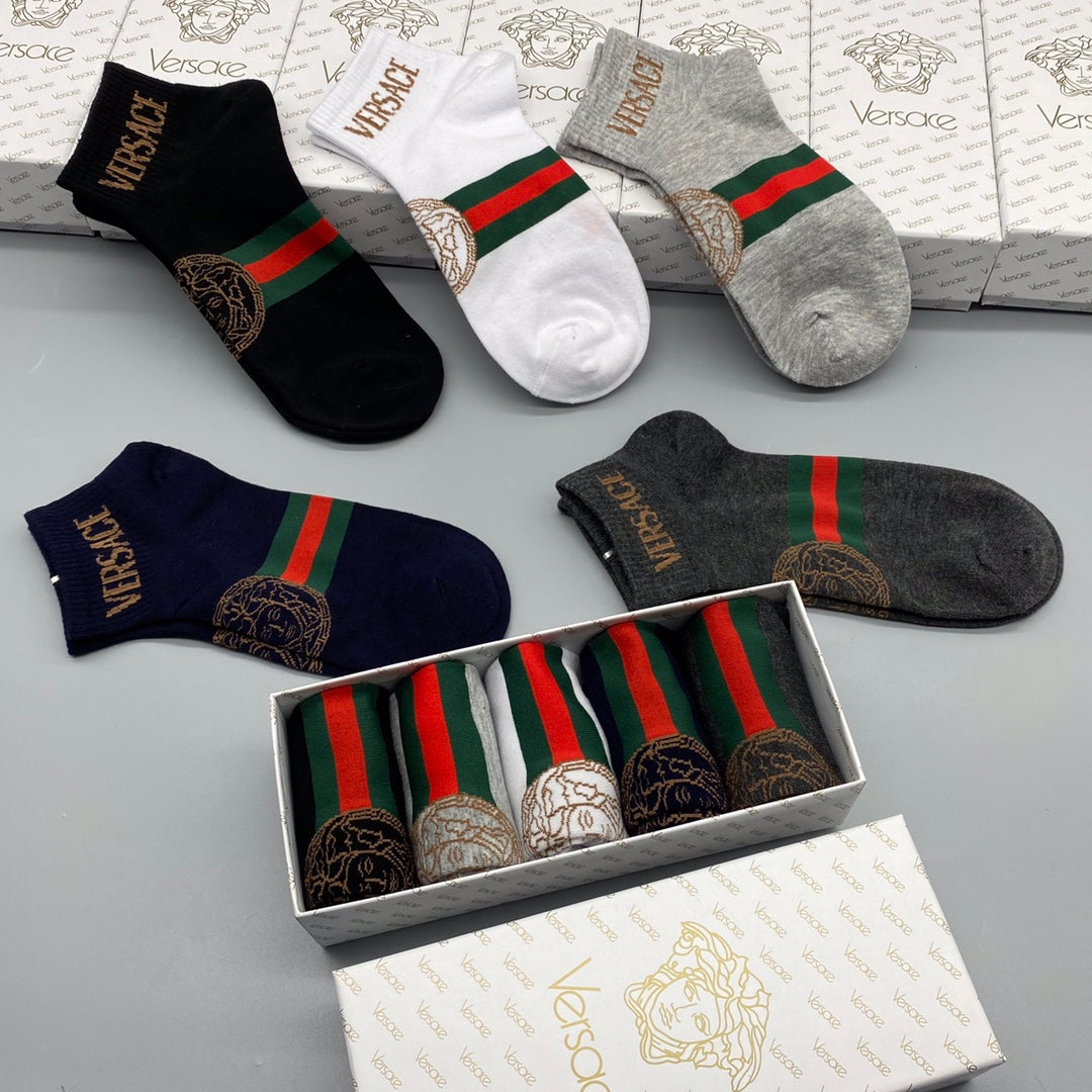 Versace Neutral Red Green Stripe Ankle Socks, image 8