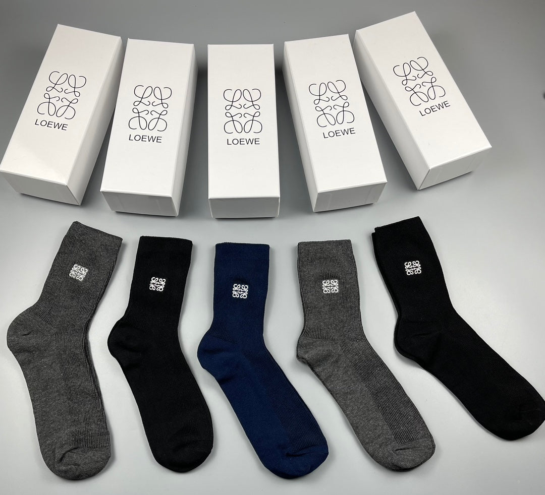 Loewe Neutral Plain Fine Ribbed Cuffs Crew Socks, image 1