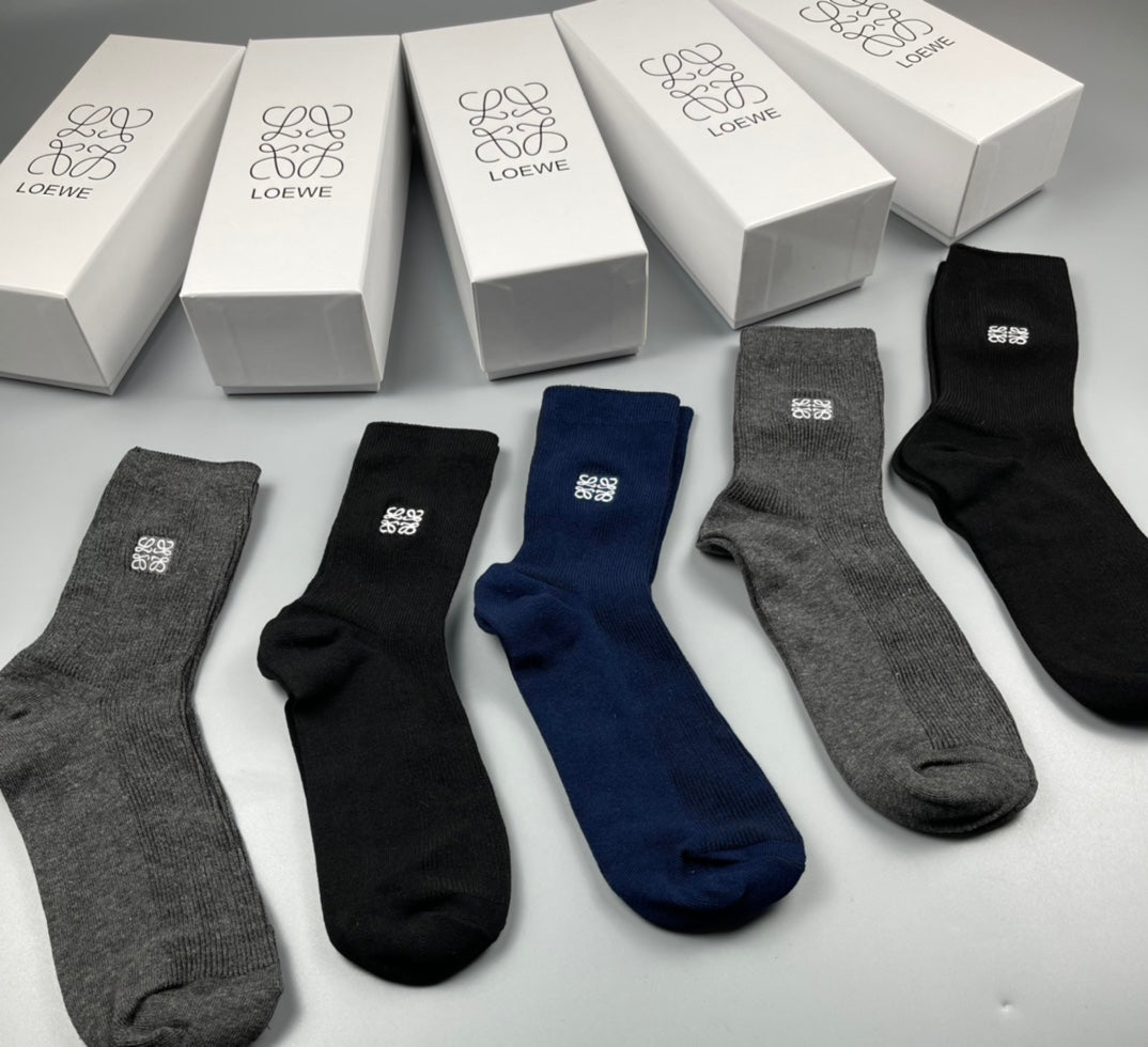 Loewe Neutral Plain Fine Ribbed Cuffs Crew Socks, image 3