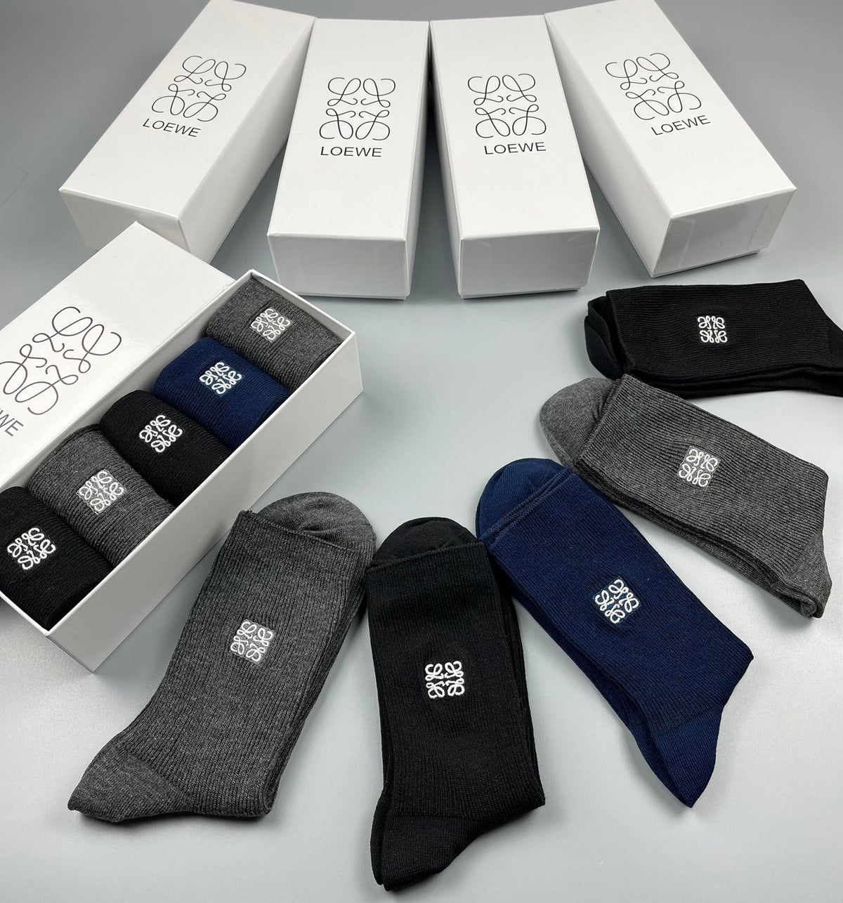 Loewe Neutral Plain Fine Ribbed Cuffs Crew Socks, image 9