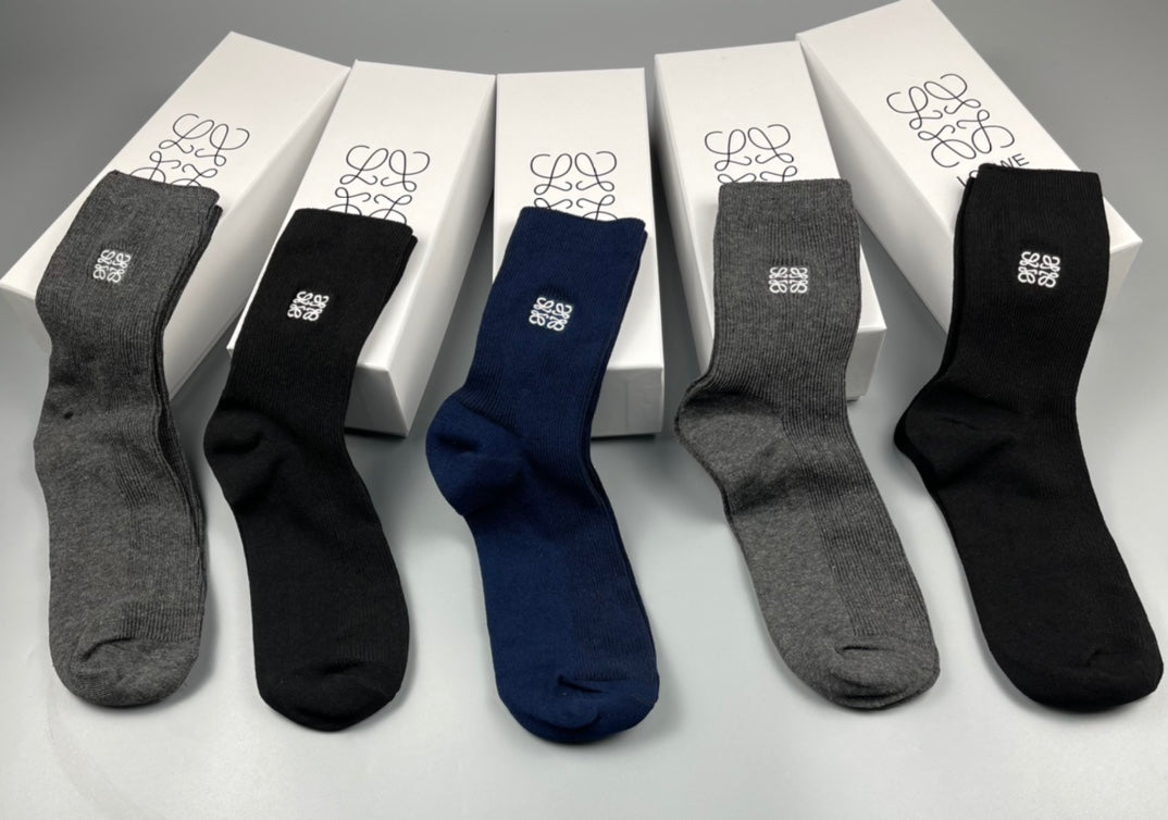 Loewe Neutral Plain Fine Ribbed Cuffs Crew Socks, image 4