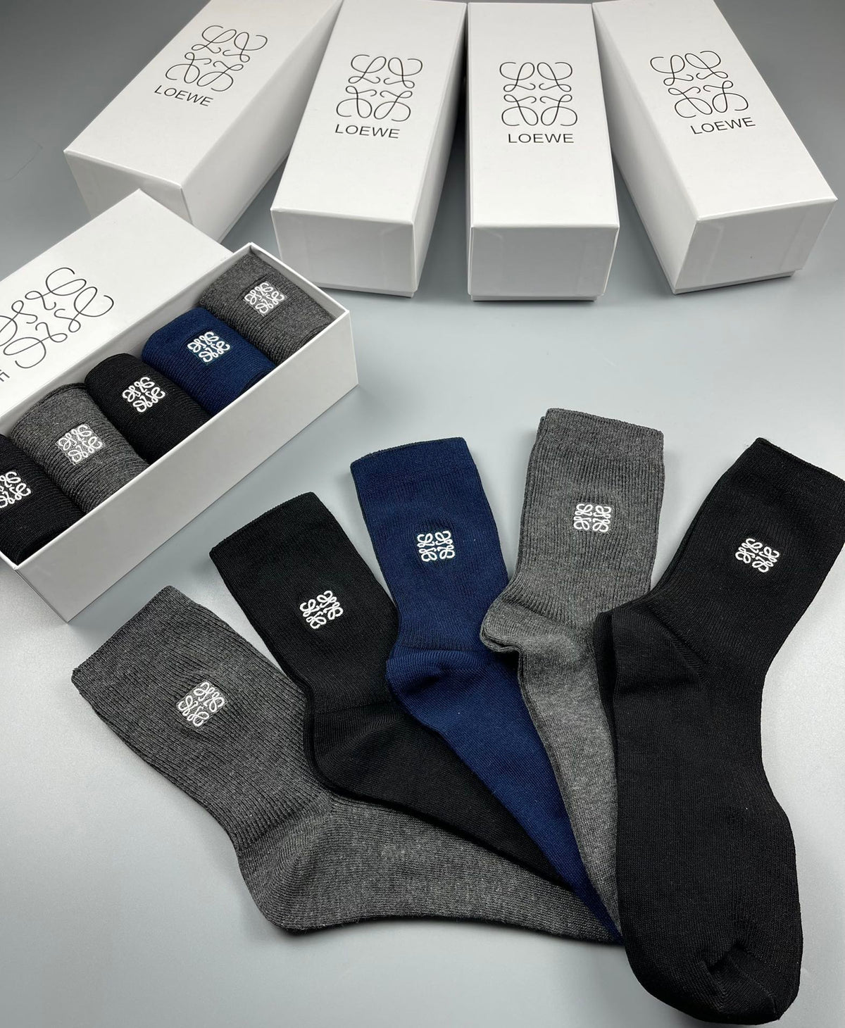 Loewe Neutral Plain Fine Ribbed Cuffs Crew Socks, image 8