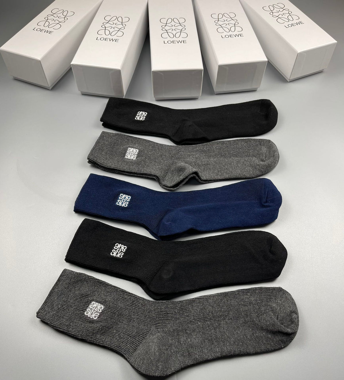 Loewe Neutral Plain Fine Ribbed Cuffs Crew Socks, image 7