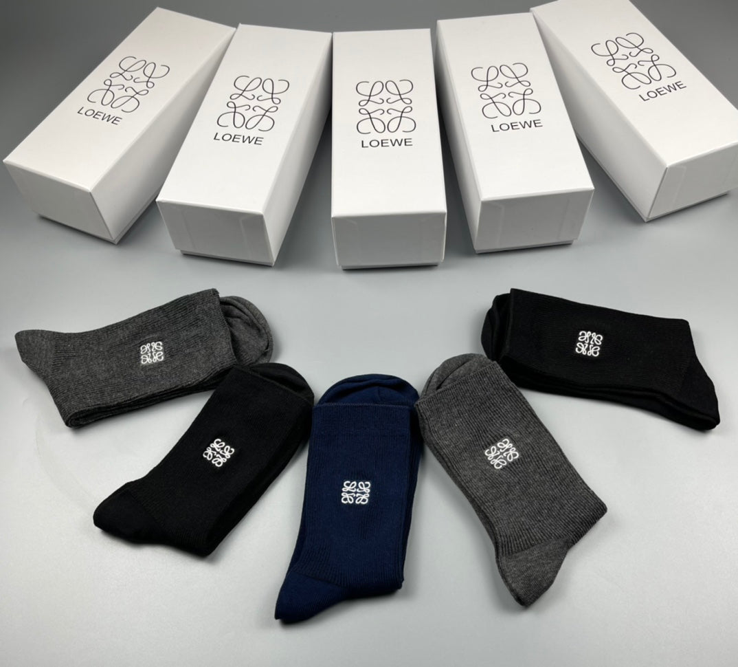 Loewe Neutral Plain Fine Ribbed Cuffs Crew Socks, image 5