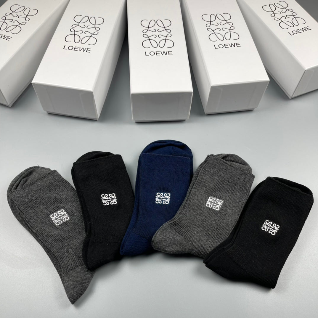 Loewe Neutral Plain Fine Ribbed Cuffs Crew Socks, image 6
