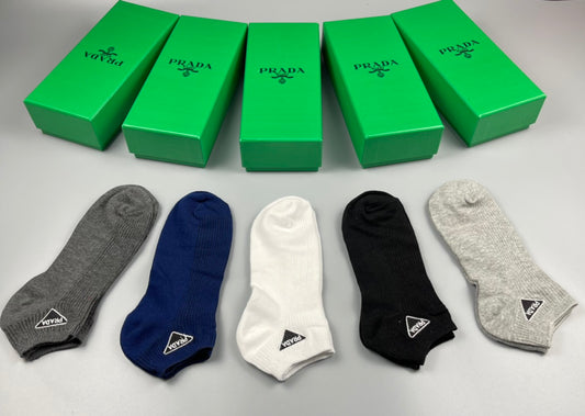Prada Grey Navy White Small Triangle No-Show Socks, image 1