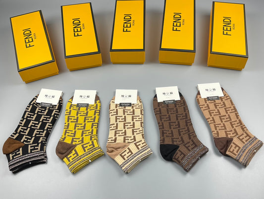 Fendi Earthy Yellow Repeating Letter Pattern Crew Socks, image 1