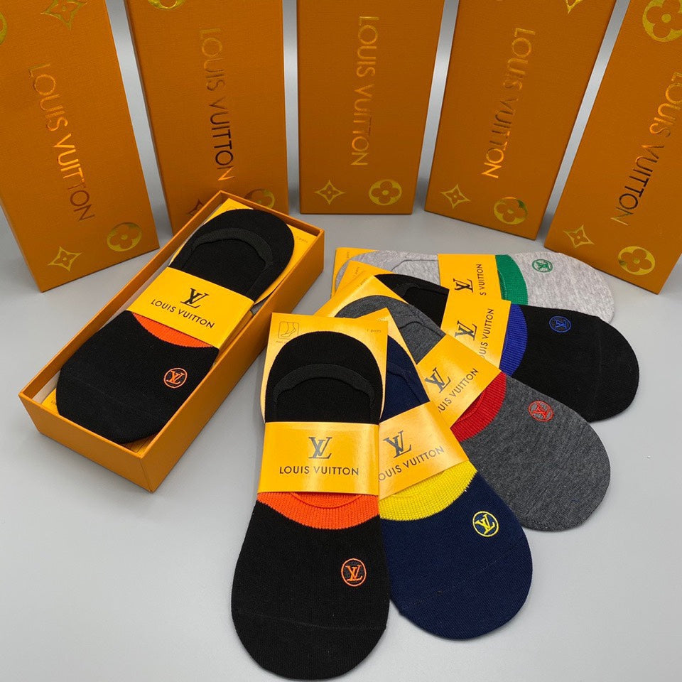 Louis Vuitton Neutral Packaged Broad Yellow Bands No-Show Socks, image 4