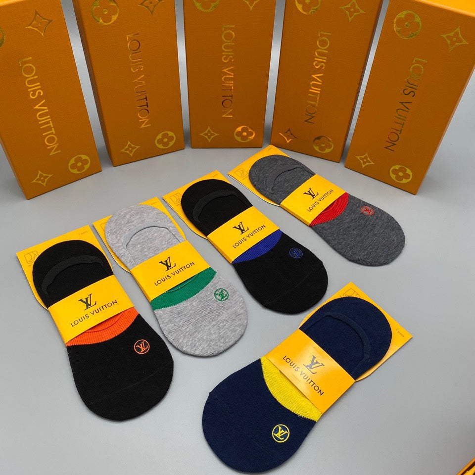Louis Vuitton Neutral Packaged Broad Yellow Bands No-Show Socks, image 7