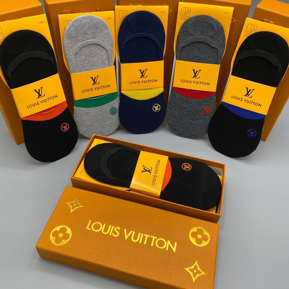 Louis Vuitton Neutral Packaged Broad Yellow Bands No-Show Socks, image 6