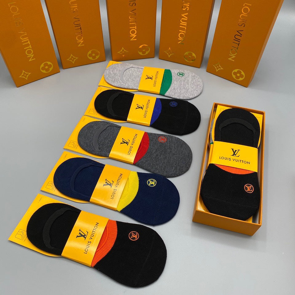 Louis Vuitton Neutral Packaged Broad Yellow Bands No-Show Socks, image 5