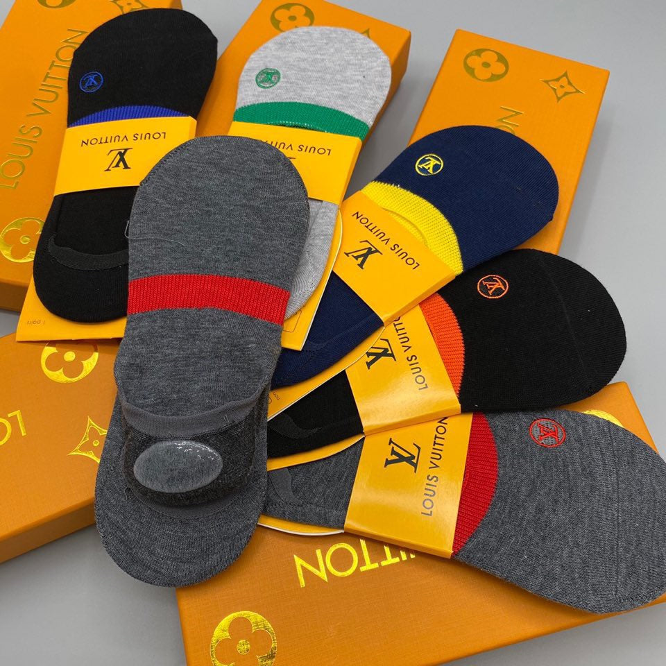 Louis Vuitton Neutral Packaged Broad Yellow Bands No-Show Socks, image 9