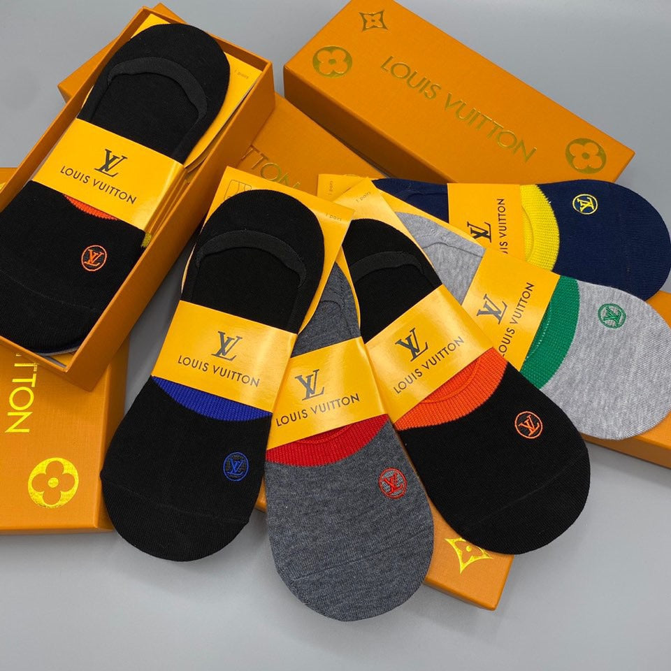 Louis Vuitton Neutral Packaged Broad Yellow Bands No-Show Socks, image 8