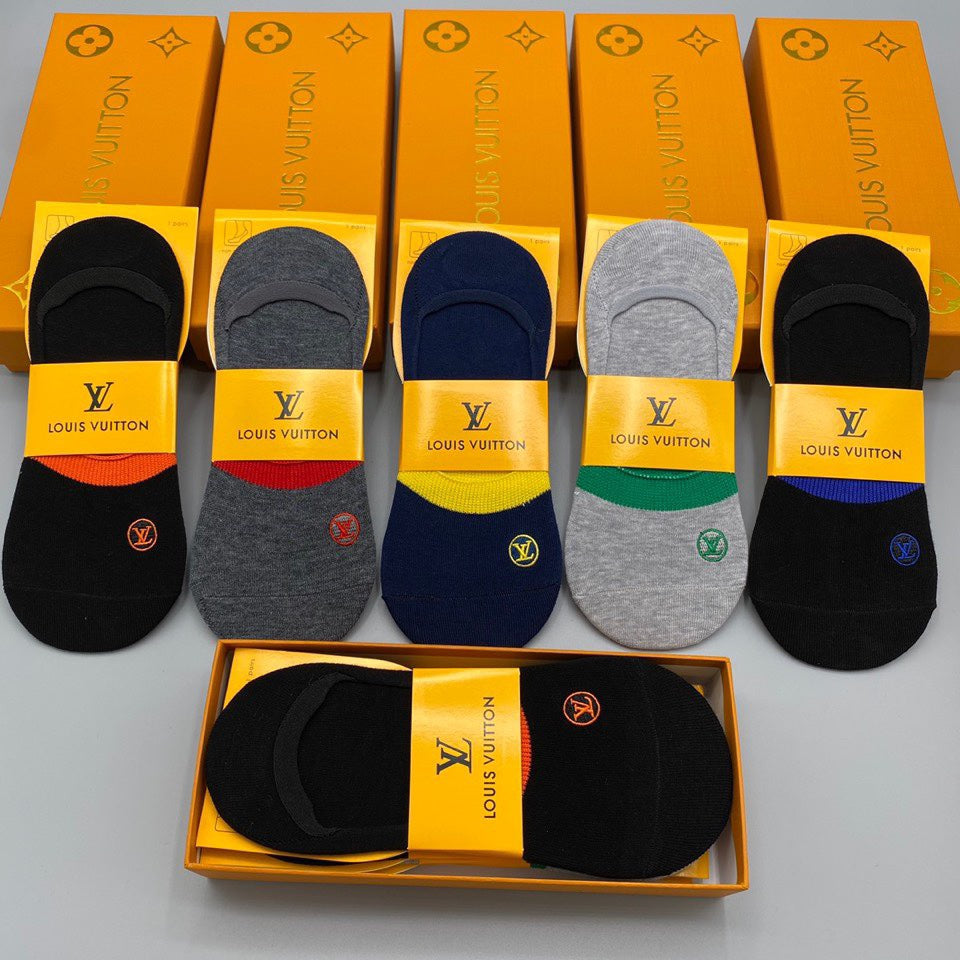 Louis Vuitton Neutral Packaged Broad Yellow Bands No-Show Socks, image 1