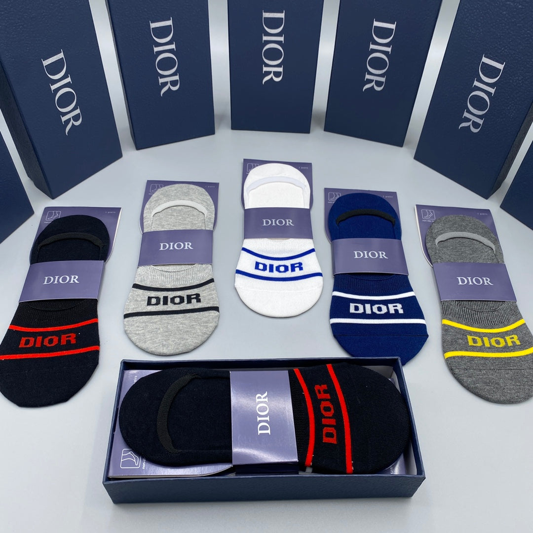 Dior Neutral Wordmark Footbed Bands No-Show Socks, image 8