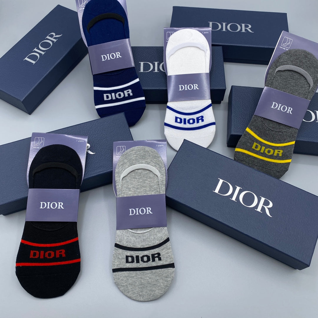 Dior Neutral Wordmark Footbed Bands No-Show Socks, image 1