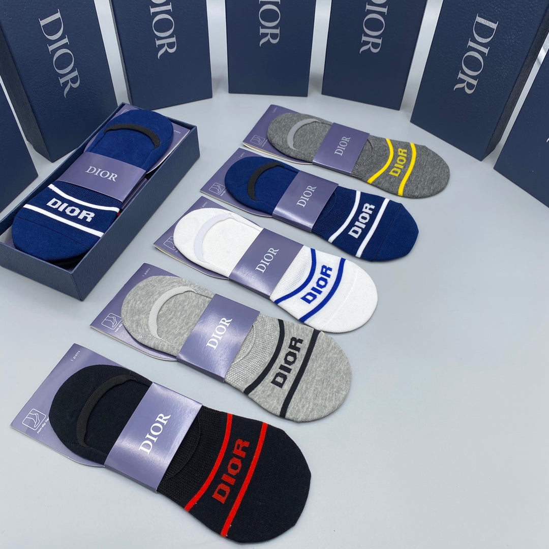 Dior Neutral Wordmark Footbed Bands No-Show Socks, image 9