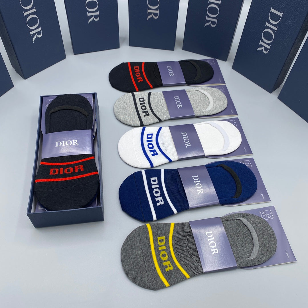 Dior Neutral Wordmark Footbed Bands No-Show Socks, image 4
