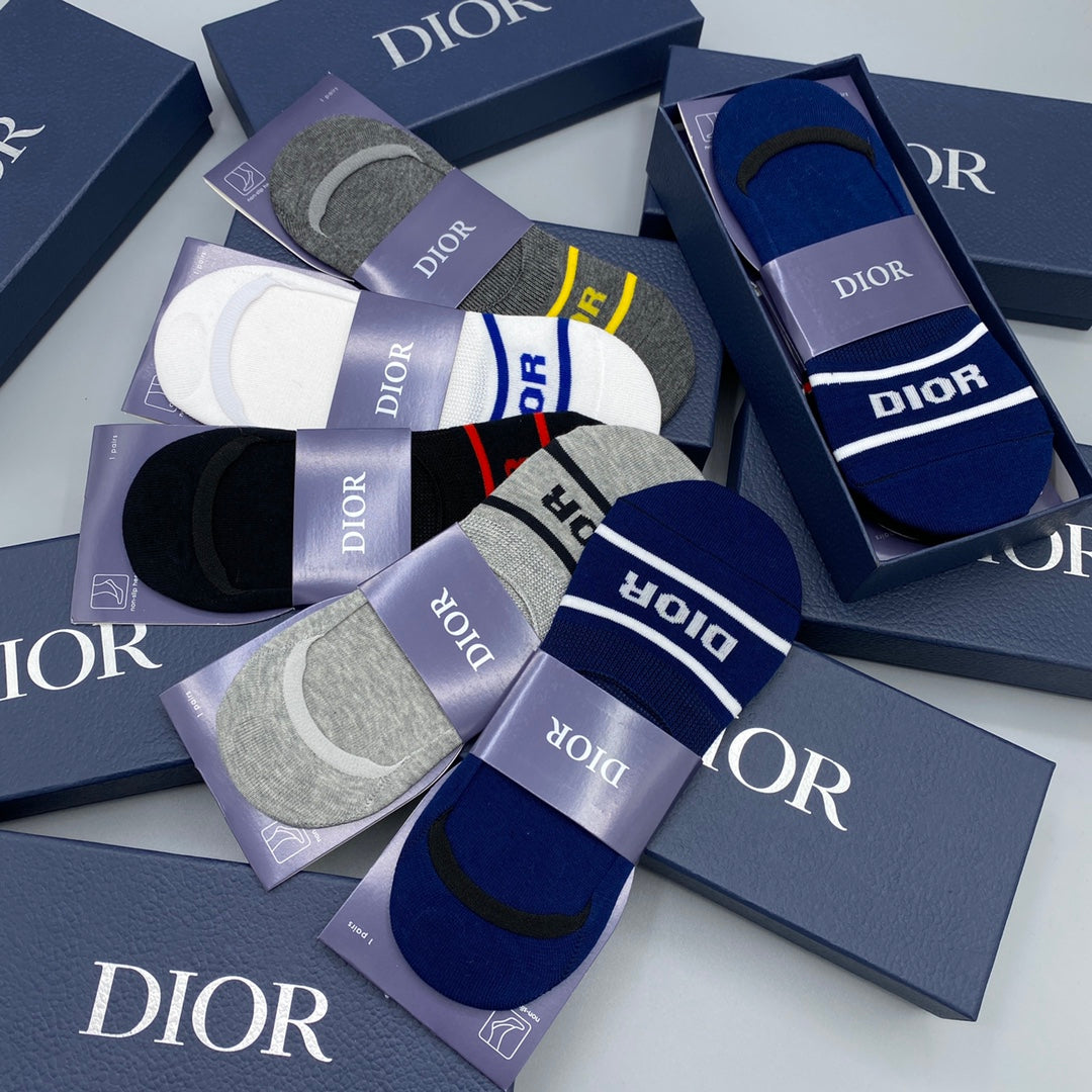 Dior Neutral Wordmark Footbed Bands No-Show Socks, image 6