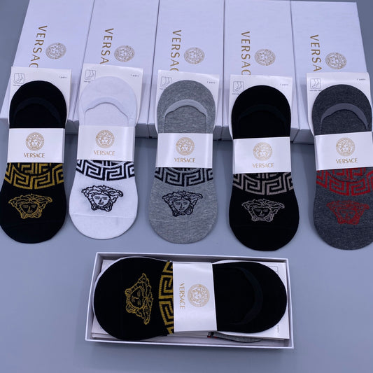 Versace Grey Black Navy Repeating Face Mix No-Show Socks, image 1