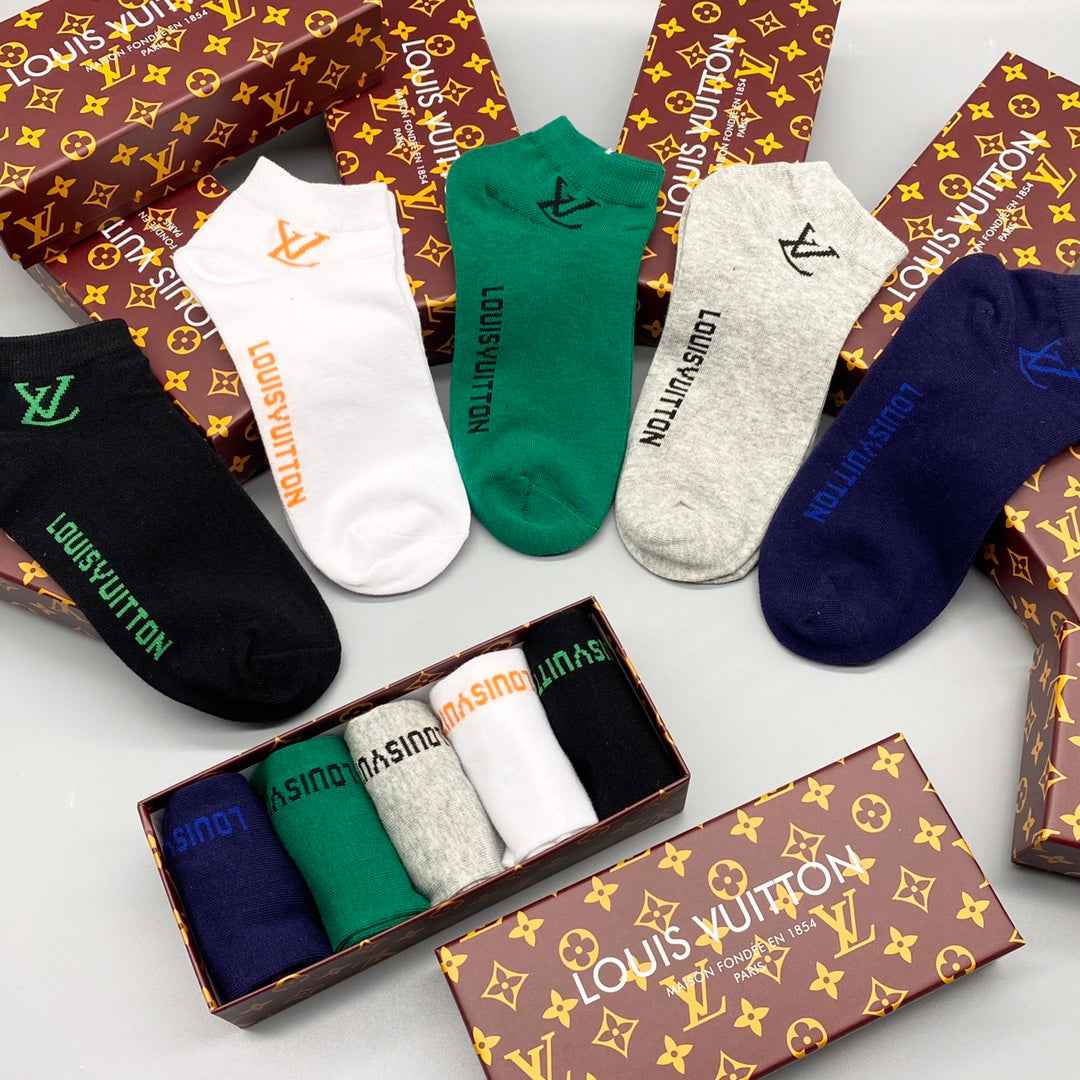 Louis Vuitton Green White Navy Small Foot Text No-Show Socks, image 4