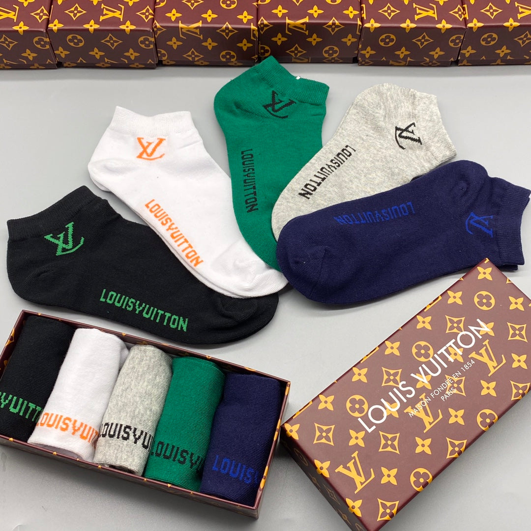 Louis Vuitton Green White Navy Small Foot Text No-Show Socks, image 3
