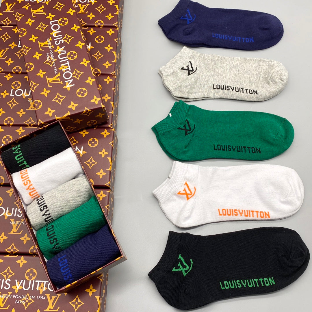Louis Vuitton Green White Navy Small Foot Text No-Show Socks, image 8